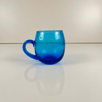 9-person punch set, Biot style, cobalt blue bubble glass, 1970s