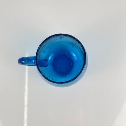 9-person punch set, Biot style, cobalt blue bubble glass, 1970s