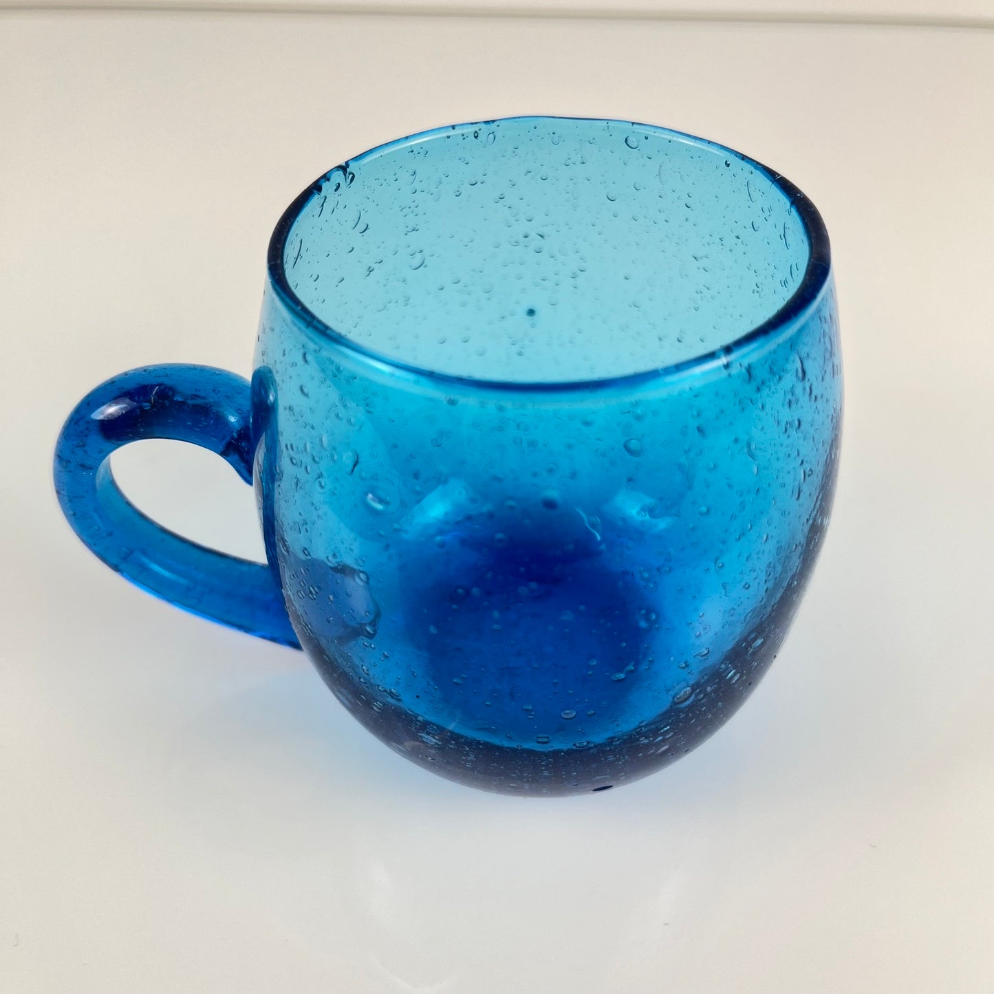9-person punch set, Biot style, cobalt blue bubble glass, 1970s