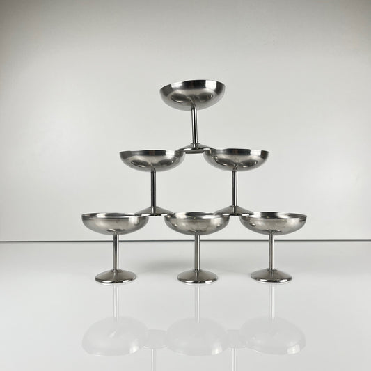 Set of 6 stainless steel ice cream/champagne glasses, Guy Degrenne