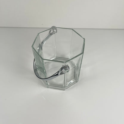 Sceau à glaçon octogonal en verre et anse en métal, 1970/80, france