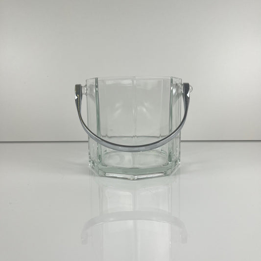 Sceau à glaçon octogonal en verre et anse en métal, 1970/80, france
