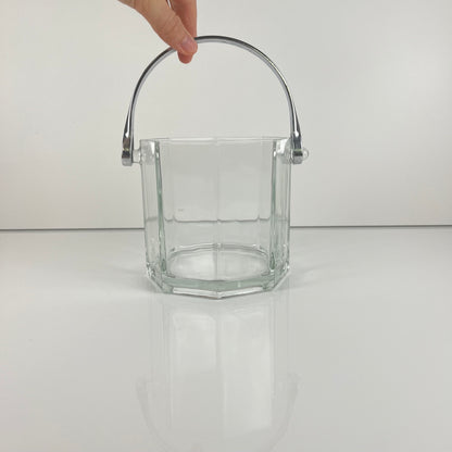 Sceau à glaçon octogonal en verre et anse en métal, 1970/80, france