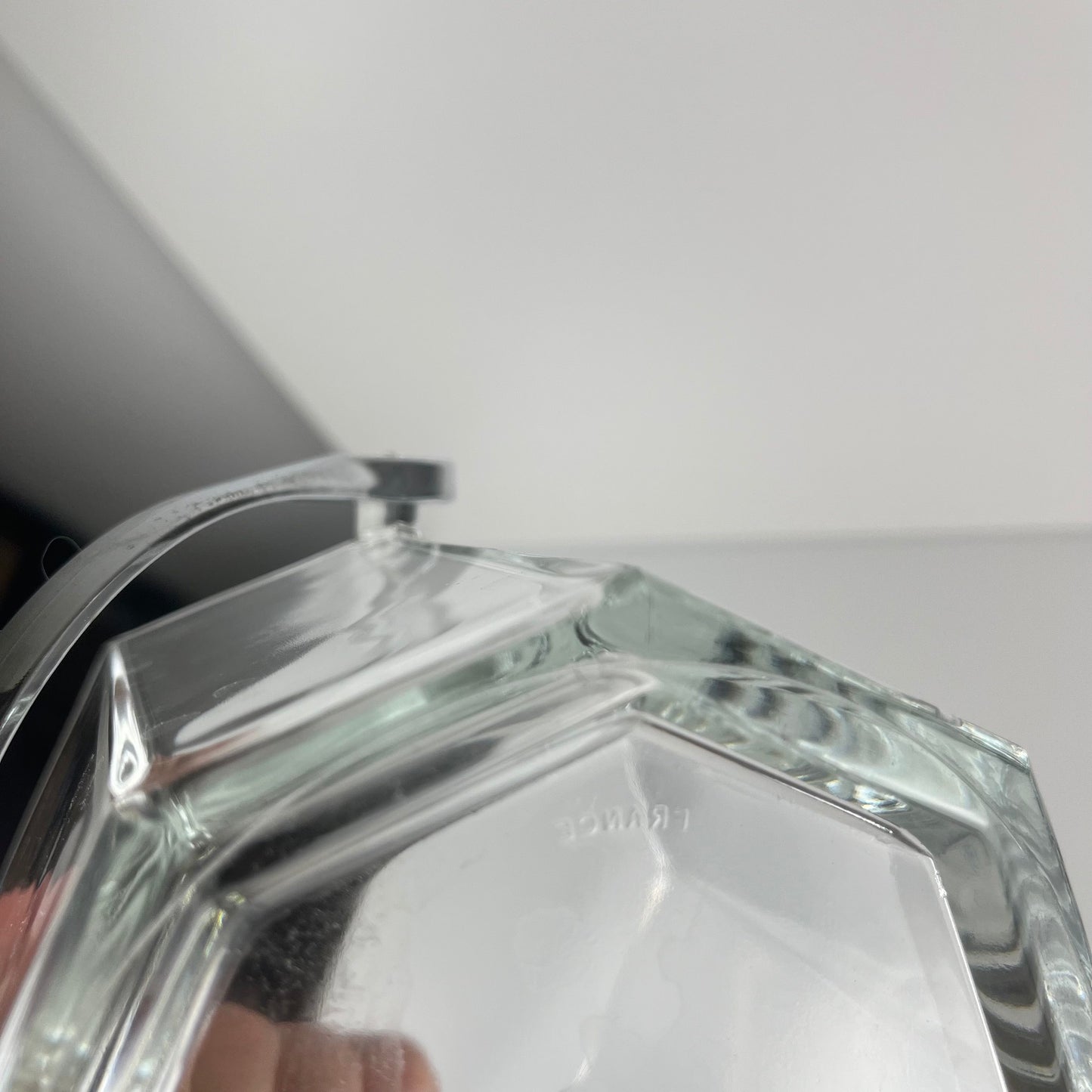 Sceau à glaçon octogonal en verre et anse en métal, 1970/80, france