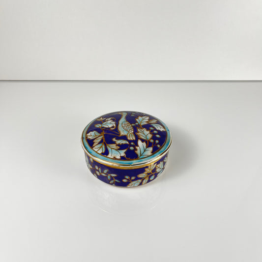 Boîte en porcelaine chinoise bleue motif oiseau & fleurs style Guangxu, XXe