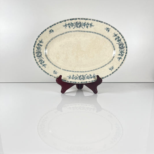 Plat ovale patiné "Thermidor "Terre de fer bleu/vert, fin XIXe