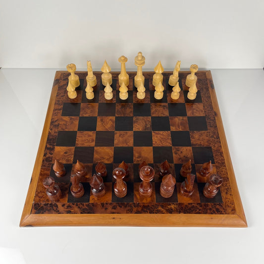 Grand Échiquier vintage artisanal en bois massif 46 cm
