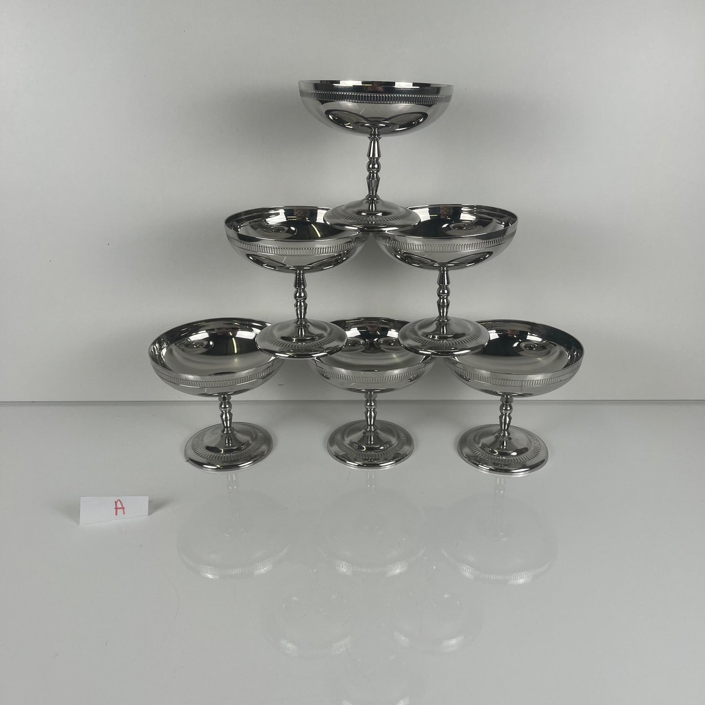Set of 6 metal ice cream cups, 1970