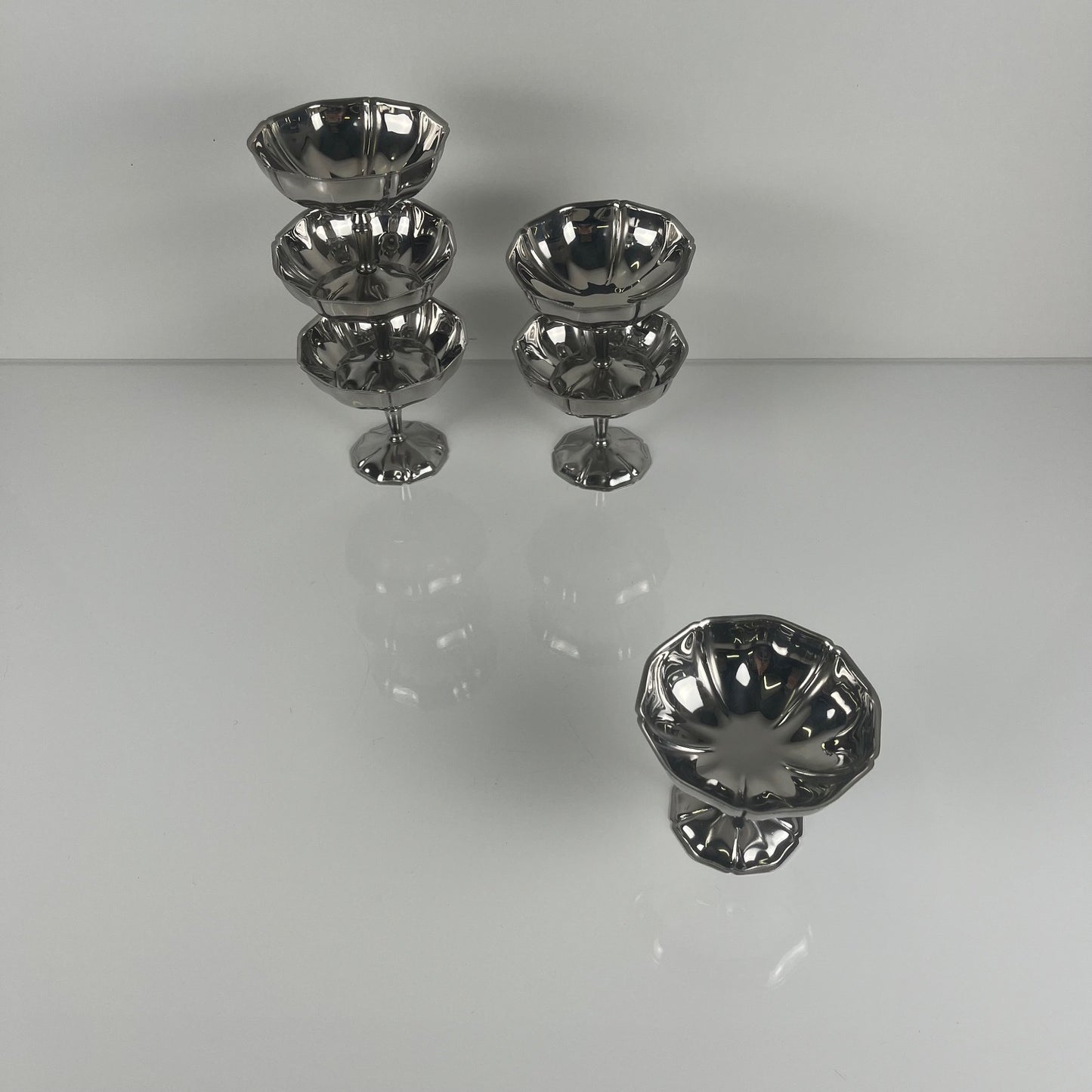 Set of 6 metal ice cream cups, 1970