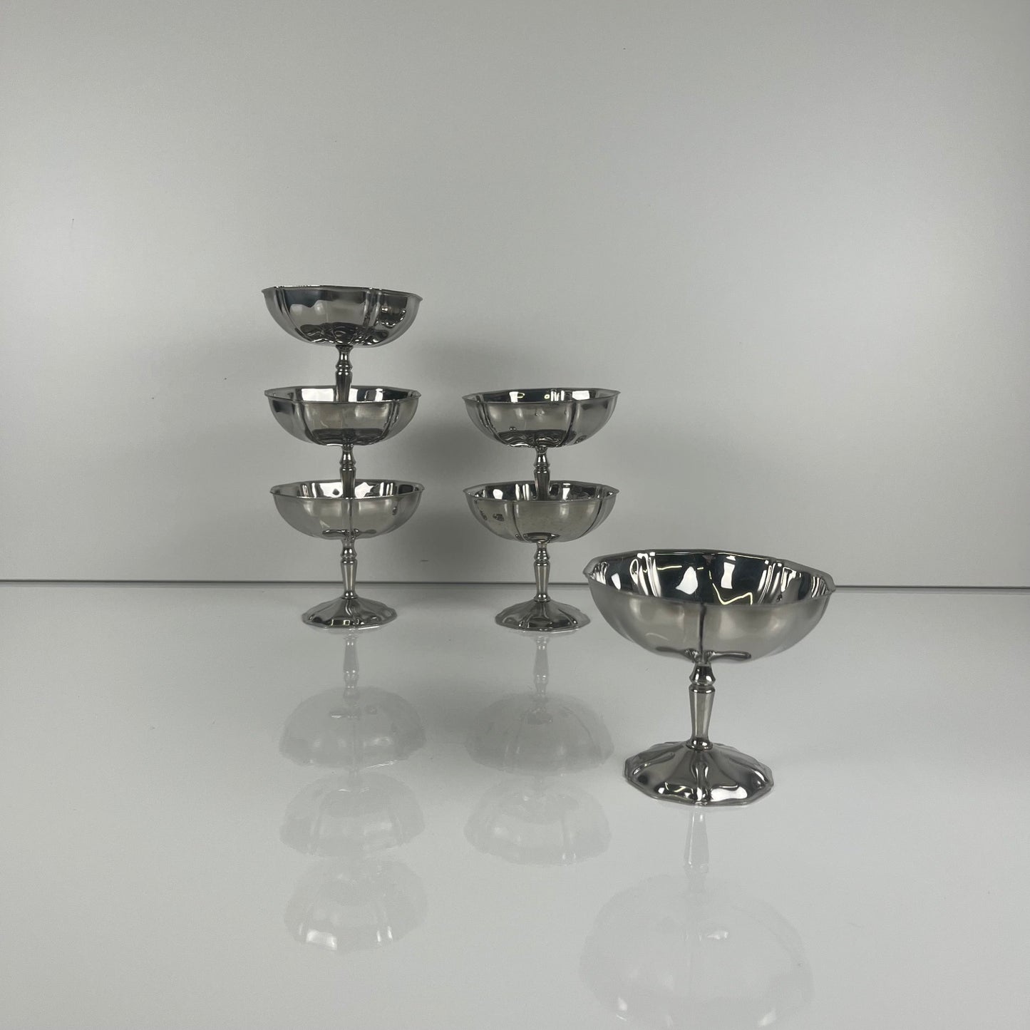 Set of 6 metal ice cream cups, 1970