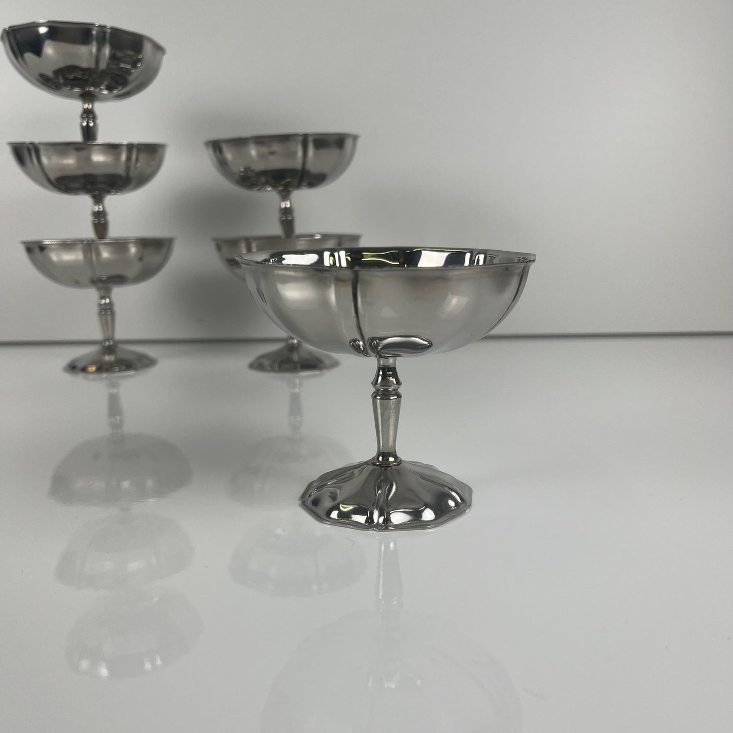 Set of 6 metal ice cream cups, 1970