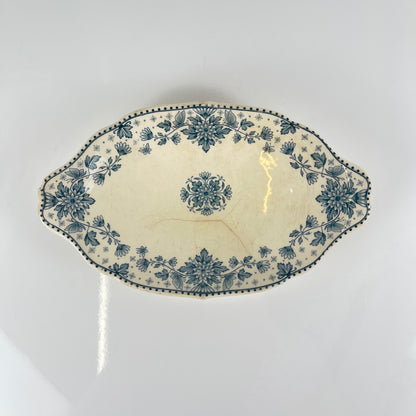 Dish, "Estrées" pattern, by U&C Sarreguemines, blue, 1900
