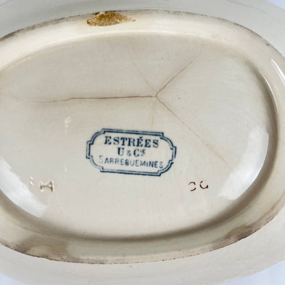 Dish, "Estrées" pattern, by U&C Sarreguemines, blue, 1900