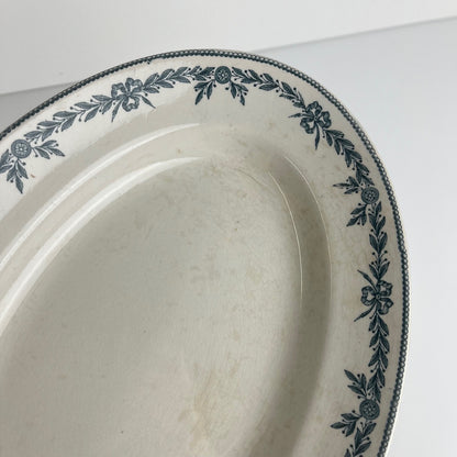 Large ironstone oval dish, "Lauriers" pattern by Moulins des loups - Hamage, 1900