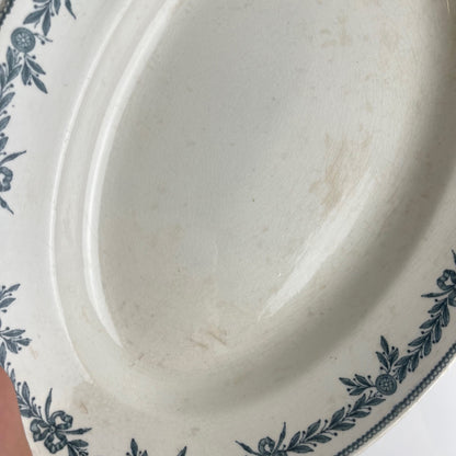 Large ironstone oval dish, "Lauriers" pattern by Moulins des loups - Hamage, 1900