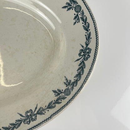 Large ironstone oval dish, "Lauriers" pattern by Moulins des loups - Hamage, 1900