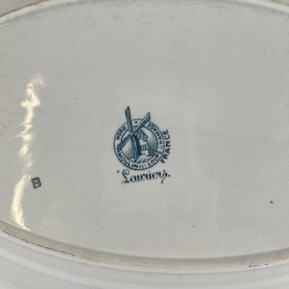 Large ironstone oval dish, "Lauriers" pattern by Moulins des loups - Hamage, 1900
