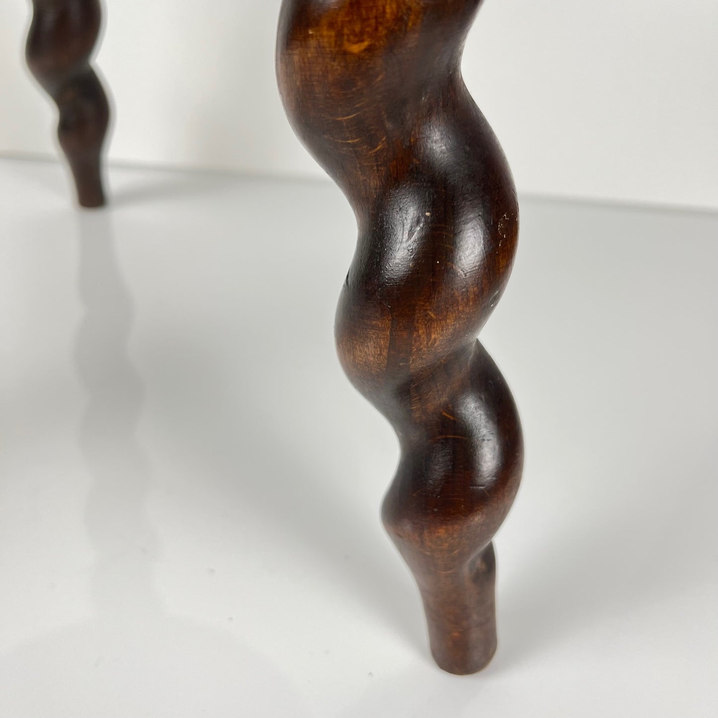 Antique solid wood stool with twisted legs, early 20th century