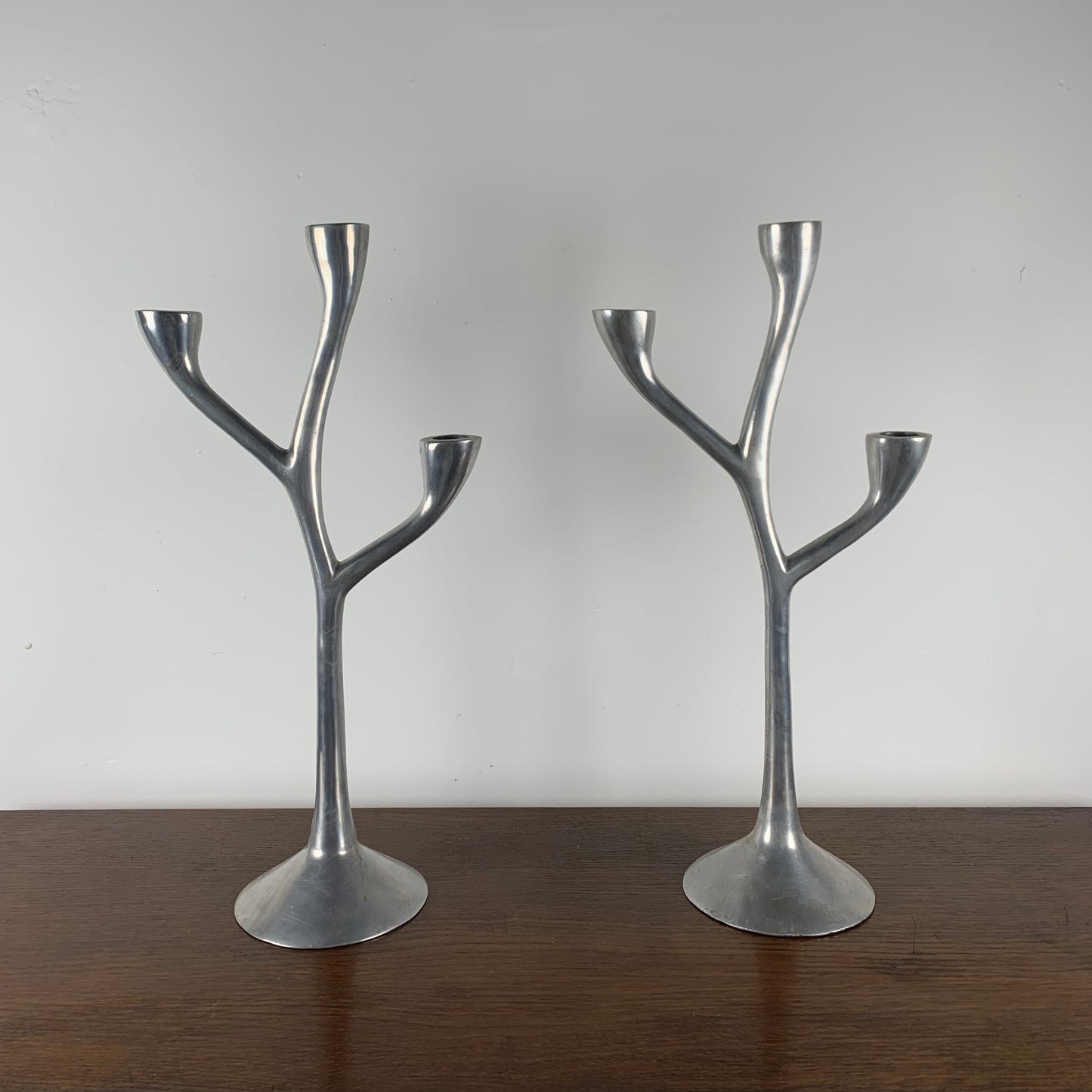 Pair of vintage cast aluminum candlesticks, 1970