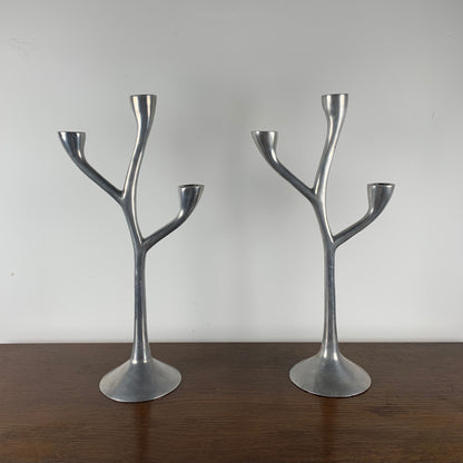 Pair of vintage cast aluminum candlesticks, 1970