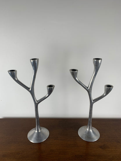 Pair of vintage cast aluminum candlesticks, 1970