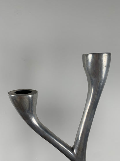 Pair of vintage cast aluminum candlesticks, 1970