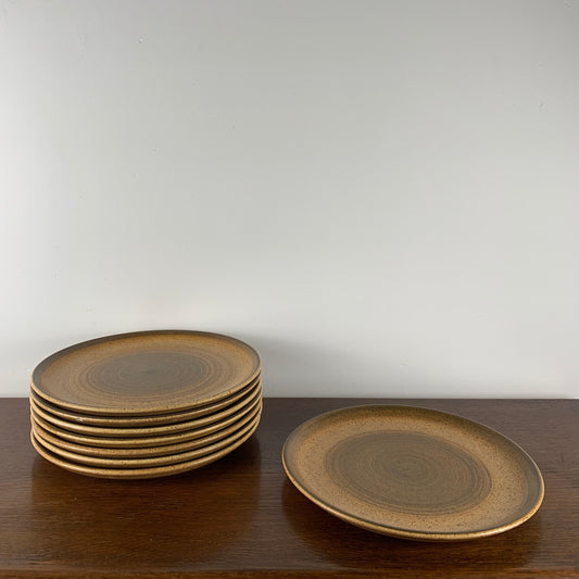 Lot de 8 Grandes assiettes en grès vernissé Longchamp, 1970