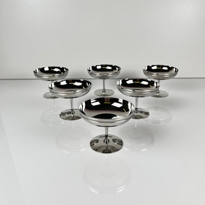 Set of 6 stainless steel ice cream cups, 1970