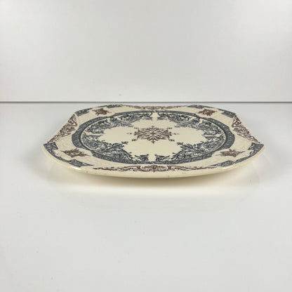 Longchamp "Diane" pattern square dish / platter, polychrome earthenware, late 19th century.