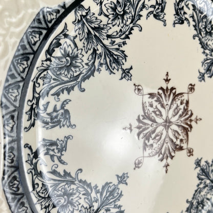 Longchamp "Diane" pattern square dish / platter, polychrome earthenware, late 19th century.
