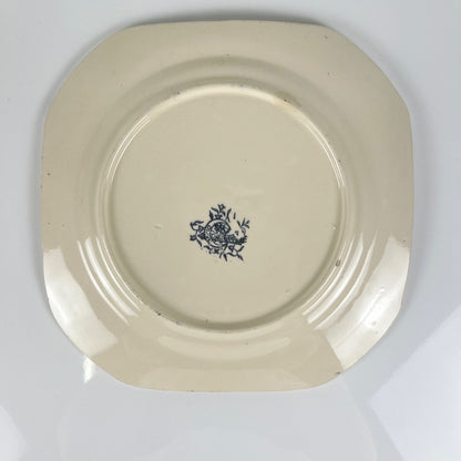 Longchamp "Diane" pattern square dish / platter, polychrome earthenware, late 19th century.