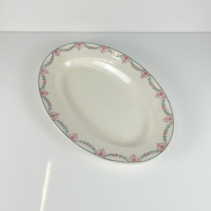 Longwy oval dish, pink and green garland pattern, early 20th century.