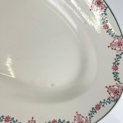 Longwy oval dish, pink and green garland pattern, early 20th century.