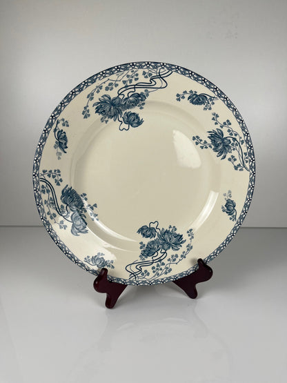 Grand plat rond "Royat" bleu, U&C Sarreguemines , 1879 - 1918.
