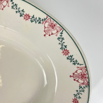 Longwy oval dish, pink and green garland pattern, early 20th century.