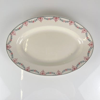 Longwy oval dish, pink and green garland pattern, early 20th century.