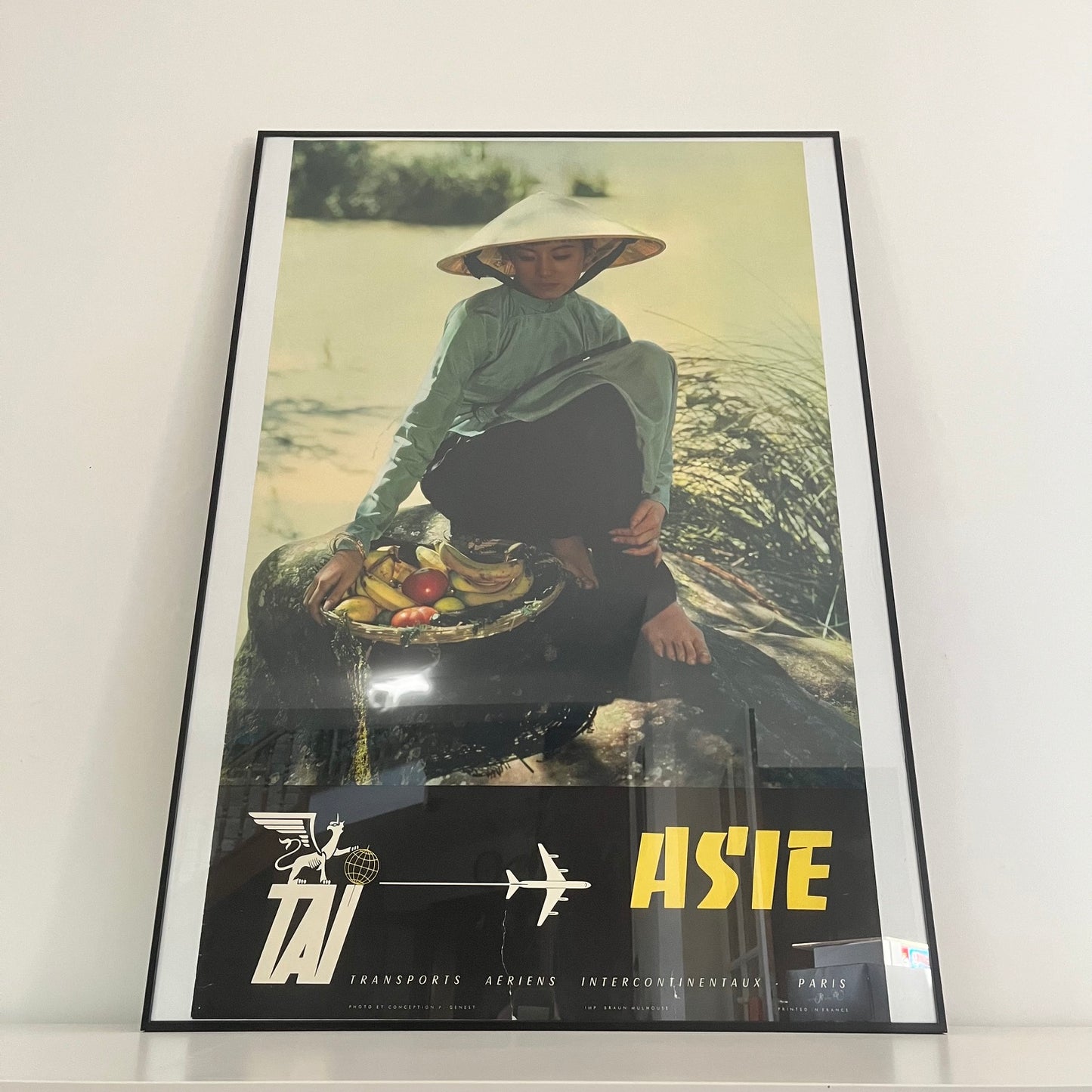 Affiche publicitaire originale TAI "Asie", Braun Mulhouse, vers 1960
