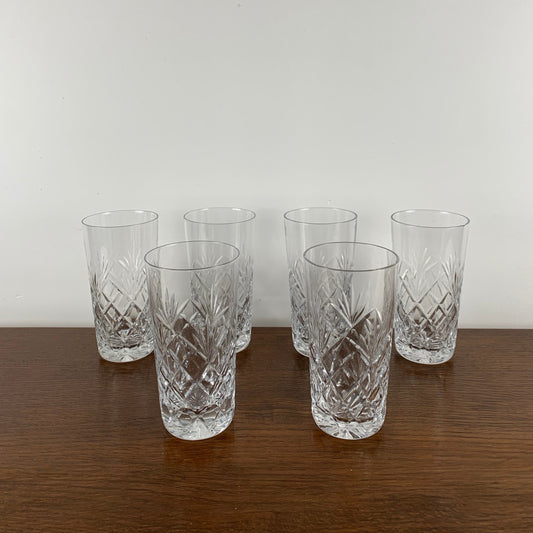 Set of 4+1 crystal long drink glasses, Waterford