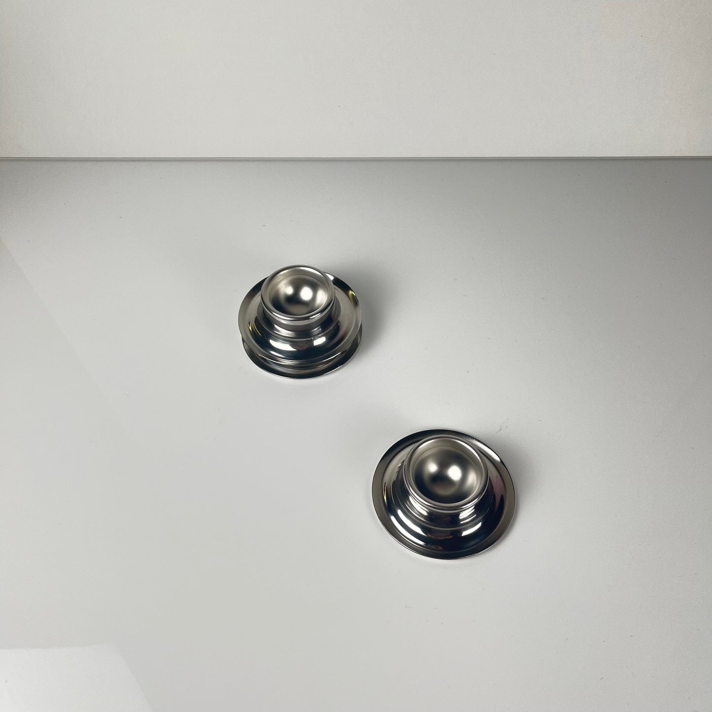 Set of 3 stainless steel egg cups, 1970