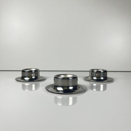 Set of 3 stainless steel egg cups, 1970