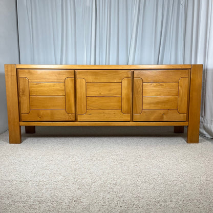 Large French solid elm enfilade, 1970, attributed to Atelier Chauvin