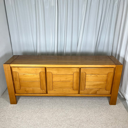 Large French solid elm enfilade, 1970, attributed to Atelier Chauvin