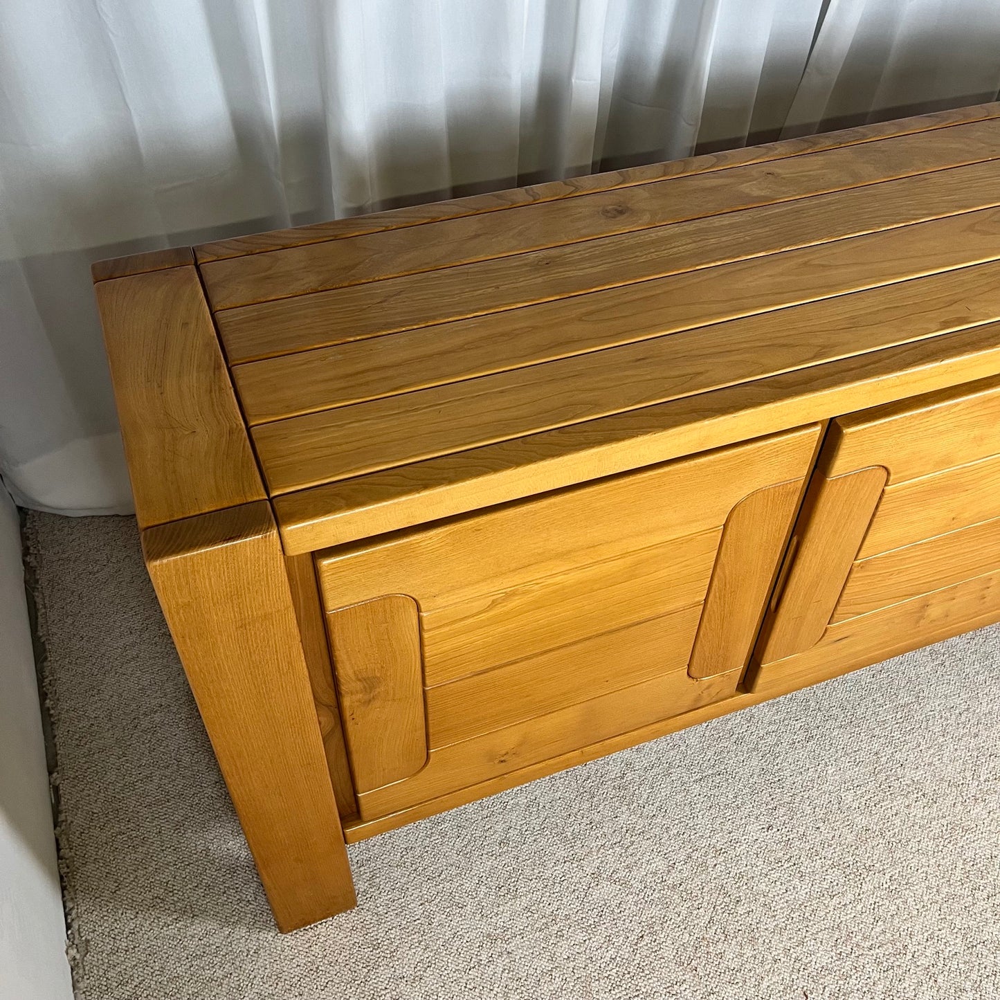Large French solid elm enfilade, 1970, attributed to Atelier Chauvin