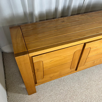 Large French solid elm enfilade, 1970, attributed to Atelier Chauvin