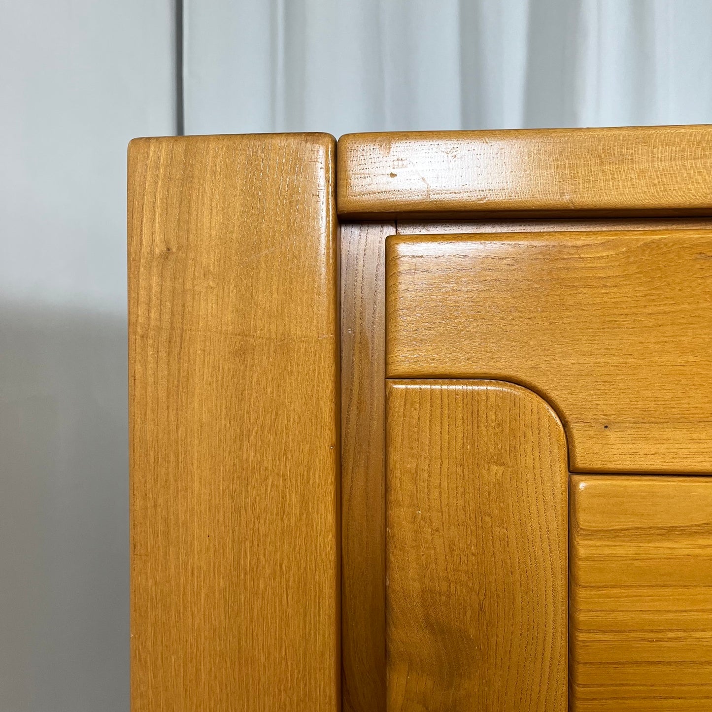 Large French solid elm enfilade, 1970, attributed to Atelier Chauvin