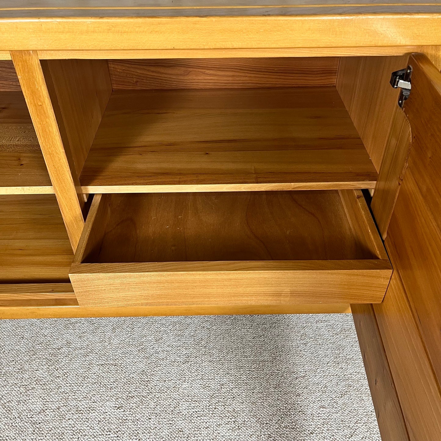 Large French solid elm enfilade, 1970, attributed to Atelier Chauvin