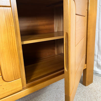 Large French solid elm enfilade, 1970, attributed to Atelier Chauvin