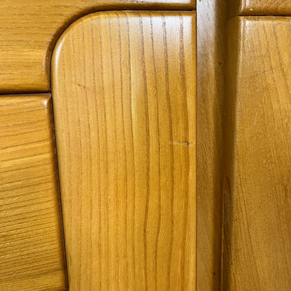 Large French solid elm enfilade, 1970, attributed to Atelier Chauvin