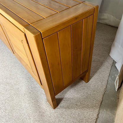 Large French solid elm enfilade, 1970, attributed to Atelier Chauvin
