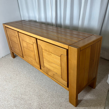 Large French solid elm enfilade, 1970, attributed to Atelier Chauvin